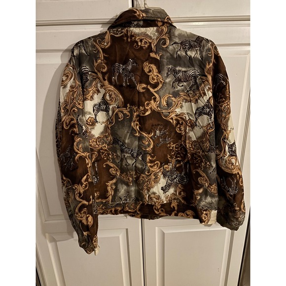 EVR Silk Zebra Baroque Print Bomber Jacket Women's Large vntage‎ L - Picture 4 of 7
